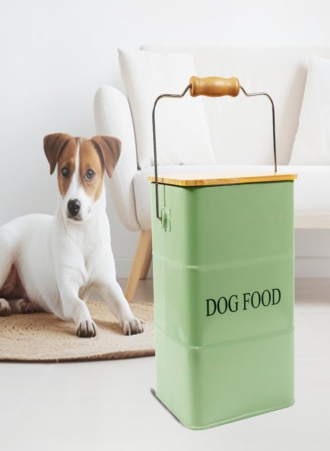 Morezi Dog Treat and Food Storage tin with Wooden lid and Scoop Included - White Powder - Carbon Steel - Dog Food bin - pet Food Container Storage Canister Green - Image 2